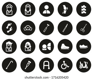Orthopedic Exam & Orthopedic Equipment Icons White On Black Flat Design Circle Set Big