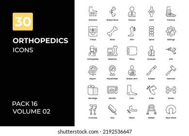 Orthopedic icons collection. Set contains such Icons as bone broker, bone, strong bone, and more