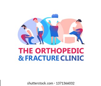 Orthopedic illustration. Modern vanguard simplistic style. Hip and knee bones injury. Rheumatology clinic. Editable vector in bright violet, blue, pink colors. Medical, healthcare, scientific concept