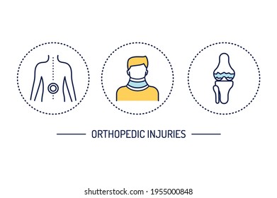 Orthopedic injuries line color icons set. Rehabilitation after injuries. Isolated vector element
