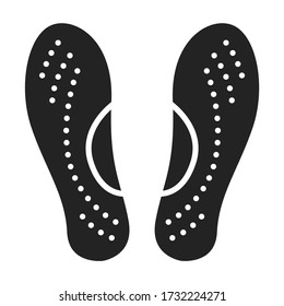 Orthopedic insoles black glyph icon. Orthotic arch support. Isolated vector element. Pictogram for web page, mobile app, promo.