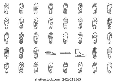 Orthopedic insoles icons set outline vector. Footwear insole. Sole support