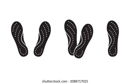 Orthopedic insoles, silhouette icons set. Black simple vector of orthotic arch support. Contour isolated pictogram on white background