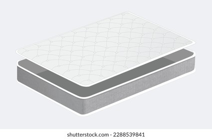 Un colchón ortopédico es realista. Látex con resorte moderno de alta calidad, espuma y cama mullida para un sueño confortable aislado en un fondo blanco. Ilustración vectorial.