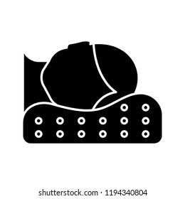 Orthopedic pillow glyph icon. Foam memory pillow. Silhouette symbol. Correct sleeping neck position. Cervical cushion. Negative space. Vector isolated illustration