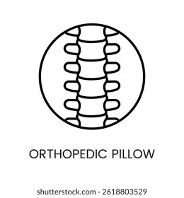 Ícone de travesseiro ortopédico que representa o alinhamento da coluna vertebral e suporte ergonômico ideal para marca de produto de sono de saúde e ícone de linha de embalagem médica em vetor com traço editável.