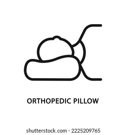 Icono de línea de almohada ortopédica. Cabeza de ilustración del vector sobre almohada, espalda plana, cuello