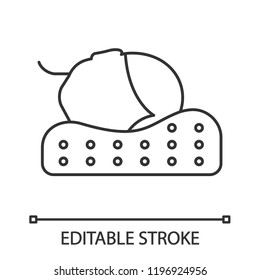 Orthopedic Pillow Linear Icon. Foam Memory Pillow. Thin Line Illustration. Correct Sleeping Neck Position. Cervical Cushion. Contour Symbol. Vector Isolated Outline Drawing. Editable Stroke