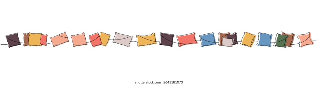 Orthopedic pillows one line colored continuous drawing. Comfortable pillows for sleep. Vector illustration.