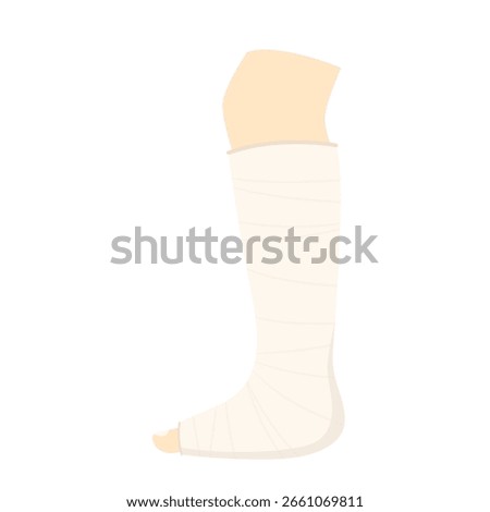 Orthopedic plaster cast, broken leg, trauma rehabilitation, bone fracture flat vector sign icon.