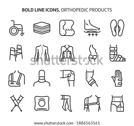 Orthopedic products, bold line icons. The illustrations are a vector, editable stroke, 48x48 pixel perfect files. Crafted with precision and eye for quality.