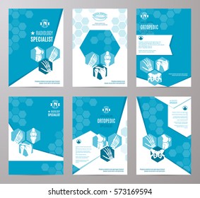 Orthopedic And Radiology Clinical Specialist Card Template. Medical Banner With Leg, Hand, Foot, Knee, Shoulder, Pelvis Joints And Bones On Abstract Geometric Background With Text Layout