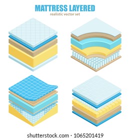 Conjunto ortopédico de diferentes capas de colchón material y estructura para la correcta posición de la columna dorsal ilustración vectorial realista 