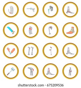Orthopedic and spine icons circle gold in cartoon style isolate on white background vector illustration