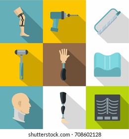 Orthopedic surgery icon set. Flat style set of 9 orthopedic surgery vector icons for web design