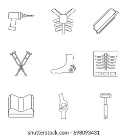 Orthopedic surgery icon set. Outline style set of 9 orthopedic surgery vector icons for web isolated on white background
