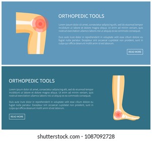 Orthopedic tools medical image vector illustration isolated on blue text sample and push buttons, pain in bones abstract visauluzation, human legs
