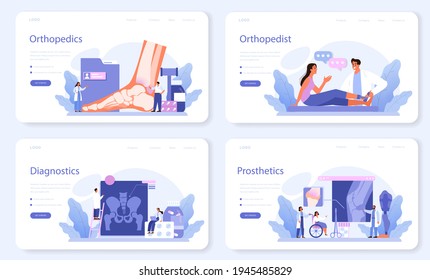 Orthopedics doctor web banner or landing page set. Idea of joint