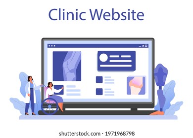 Orthopedics doctor web banner or landing page. Idea of joint and bone treatment. Arthroplasty and prosthetics. Clinic website. Vector flat illustration