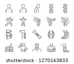 Orthopedics line icon set. Included the icons as osteoarthritis, medical rehab, plantar fasciitis, back injuries, Fracture and more.