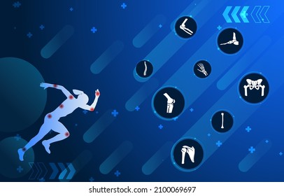Orthopedics with shadow painting of athletes and bone injuries.