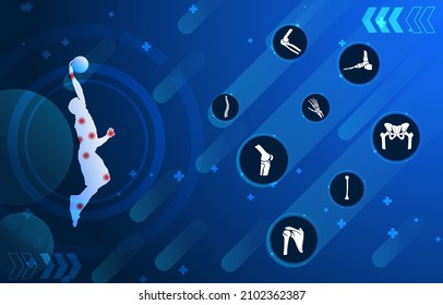 Orthopedics with shadow painting of athletes and bone injuries.