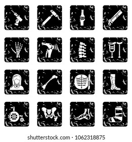 Orthopedist bone tools icons set vector grunge isolated on white background 