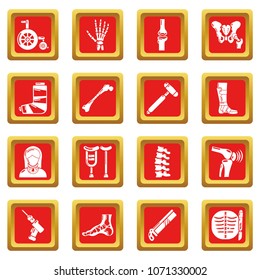 Orthopedist bone tools icons set vector red square isolated on white background 