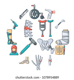 Orthopedist bone tools icons set. Cartoon illustration of 16 orthopedist bone devices vector icons for web