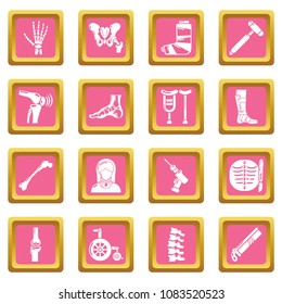 Orthopedist bone tools icons set vector pink square isolated on white background 