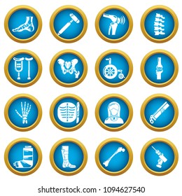 Orthopedist bone tools icons set. Simple illustration of 16 orthopedist bone devices vector icons for web