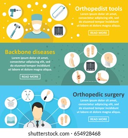 Orthopedist care banner horizontal concept set. Flat illustration of 3 orthopedist care vector banner horizontal concepts for web