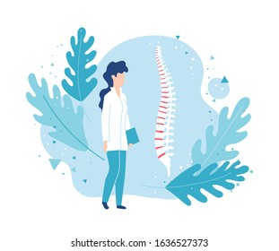 Orthopedist examines the spine. Physiotherapy and rehabilitation after injury.