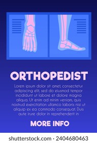 Orthopedist landing page template. X-ray pictures with human leg bones and text space below. Flat vector illustration design for poster, banner, web, app.