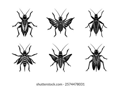 Orthoptera silhouette vector set with white background