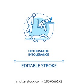 Orthostatic intolerance concept icon. CFS symptom idea thin line illustration. Anxiety disorders. Feeling dizzy. Postural hypotension. Vector isolated outline RGB color drawing. Editable stroke