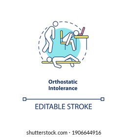 Orthostatic intolerance concept icon. CFS symptom idea thin line illustration. Difficulty with upright posture. Postural hypotension. Vector isolated outline RGB color drawing. Editable stroke