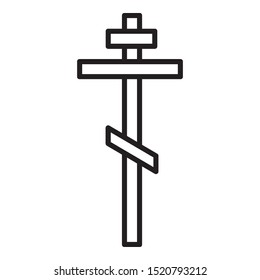 Ortodox Cross. Vector Outline Religion Icon. Christian Symbol.