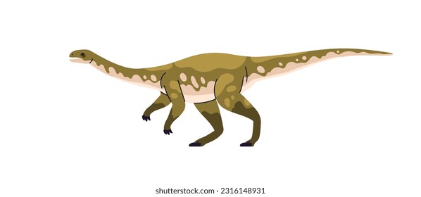 Oryctodromeus, prehistoric animal. Extinct dinosaur, huge reptile of Jurassic period. Giant prehistory lizard with long neck. Herbivorous dino. Flat vector illustration isolated on white background