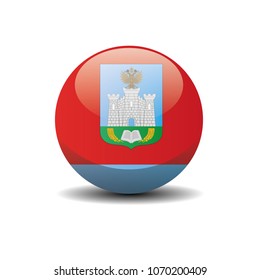 Oryol Oblast national circle button flag background texture. 3D vector, illustration, symbol federal subject of Russia.