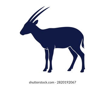 Oryx antelope standing silhouette isolated on white for wildlife art