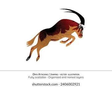 Oryx Attack - Oryx Jumping Vektor Illustration - Detaillierte Vektorgrafik - realistische Tiere - organisierte Schichten und animierungsfähige Vektorgrafik.