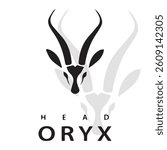 Oryx head logo design, with long horns, line, simple, on a white background