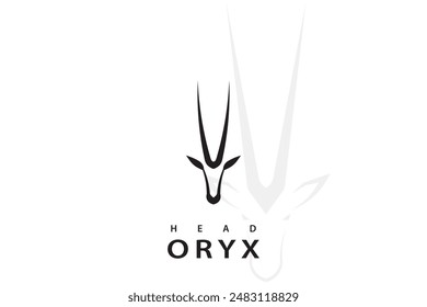 Oryx head logo design, with long horns, line, simple, on a white background.