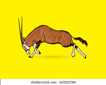 Oryx jumping to attack with long horn designed using colors grunge brush graphic vector