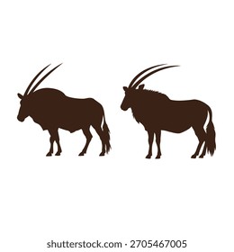 Silhuetas Oryx, ilustração vetorial de dois antílopes do deserto marrom