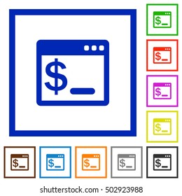 OS command terminal flat color icons in square frames