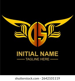 OS Golden Wing Emblem Logo with elegant gold wings, sleek and modern design. Ideal for branding, creative projects, luxury businesses, or artistic ventures.