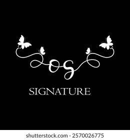 OS Handwritten initial letter, OS simple signature vector logo with butterfly shape variation, beauty, photography letter logo design. O S