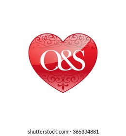O&S initial letter logo with ornament heart shape
